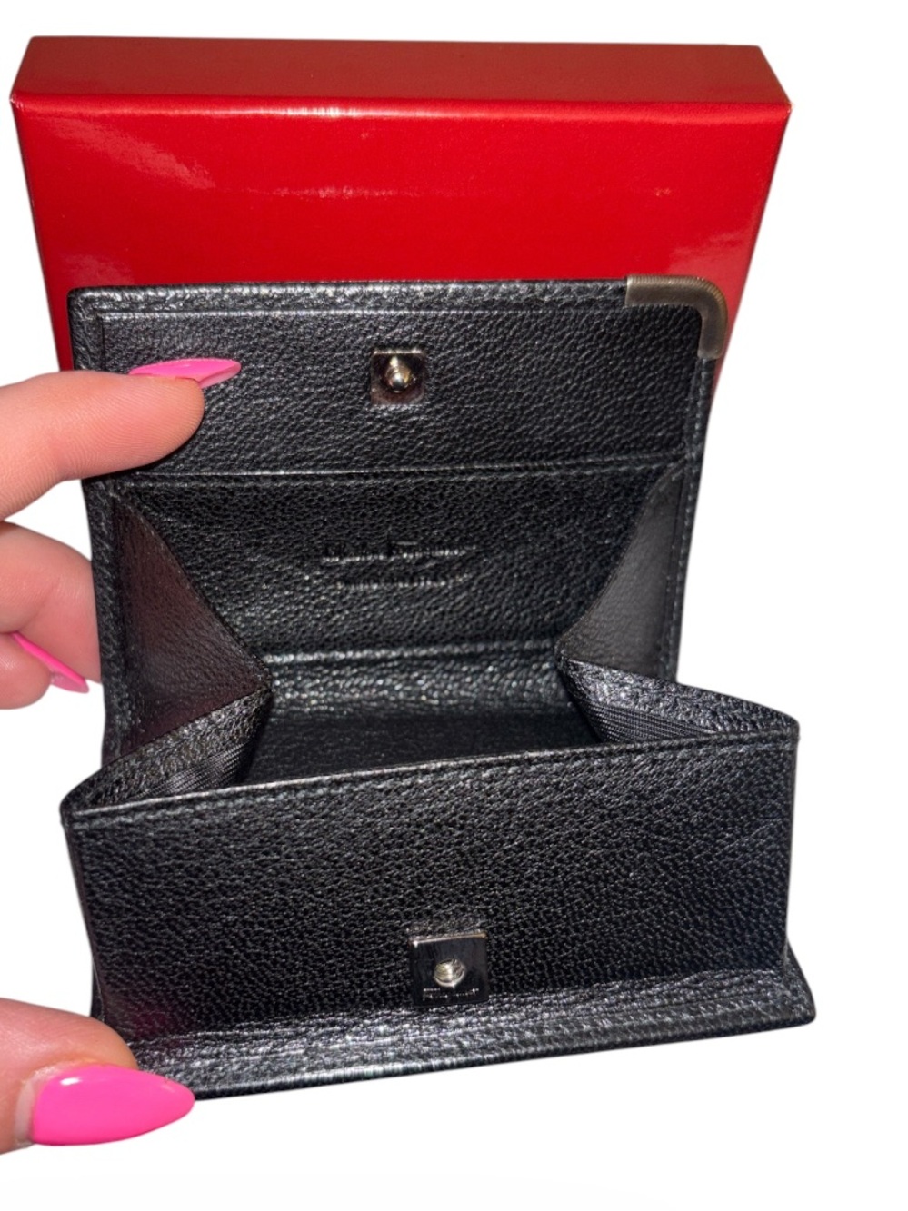 Vintage Ferragamo Black Leather Coin Purse EUC W/Box